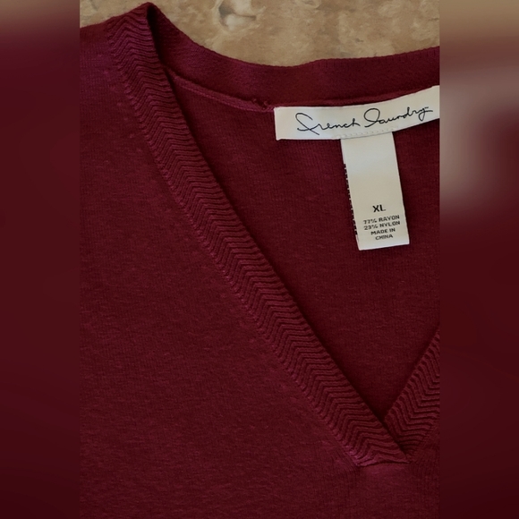 NWOT French Laundry XL V-Neck Sweater 3/4 Sleeve Burgandy Maroonhi - Picture 3 of 12
